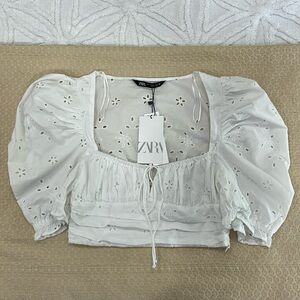 Zara white eyelet crop top size small
